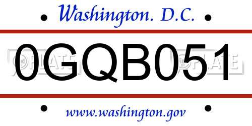 0GQB051 District Of Columbia License Plate