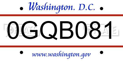 0GQB081 District Of Columbia License Plate