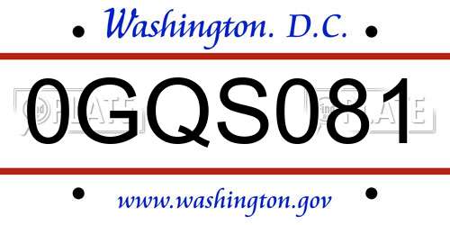 0GQS081 District Of Columbia License Plate