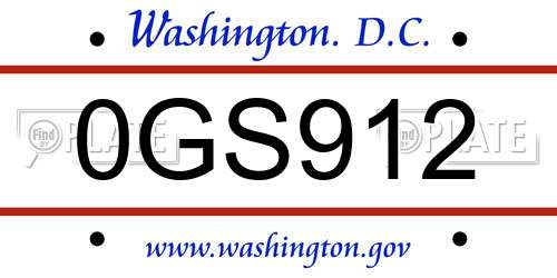 0GS912 District Of Columbia License Plate