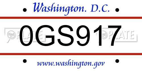 0GS917 District Of Columbia License Plate
