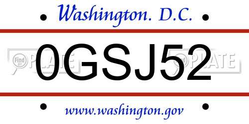 0GSJ52 District Of Columbia License Plate