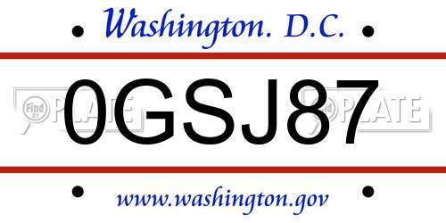 0GSJ87 District Of Columbia License Plate