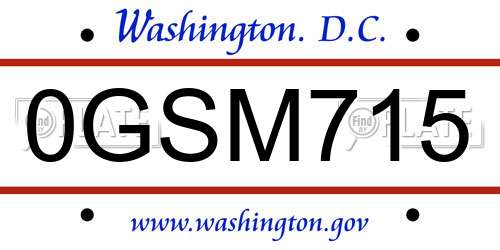 0GSM715 District Of Columbia License Plate