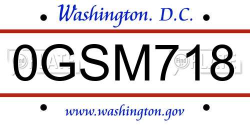 0GSM718 District Of Columbia License Plate