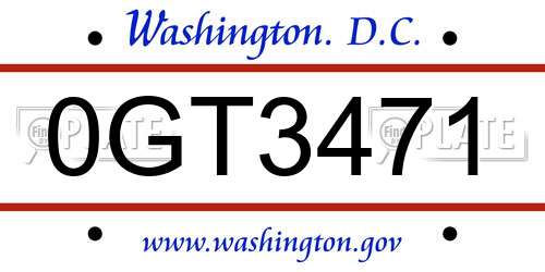 0GT3471 District Of Columbia License Plate