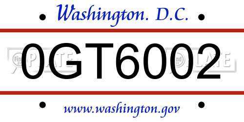 0GT6002 District Of Columbia License Plate