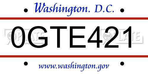 0GTE421 District Of Columbia License Plate