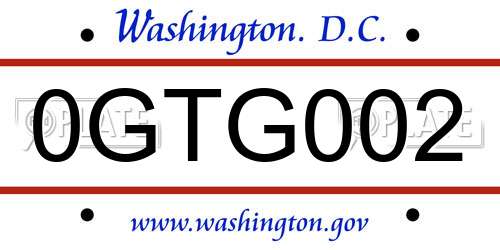 0GTG002 District Of Columbia License Plate