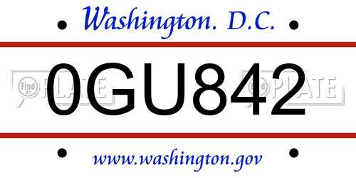 0GU842 District Of Columbia License Plate