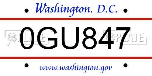 0GU847 District Of Columbia License Plate