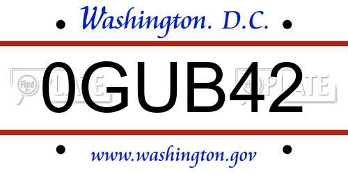 0GUB42 District Of Columbia License Plate