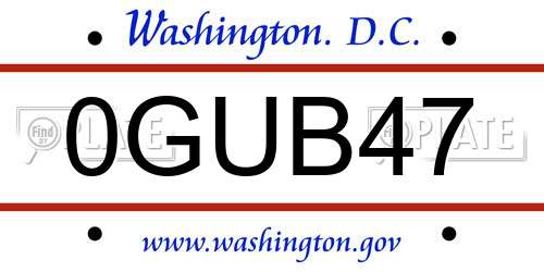 0GUB47 District Of Columbia License Plate
