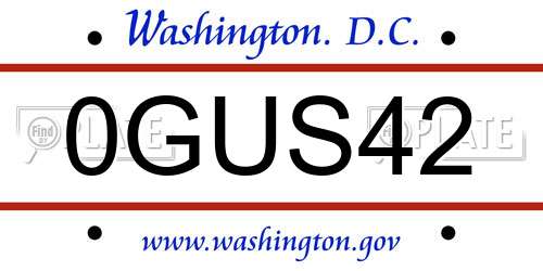0GUS42 District Of Columbia License Plate