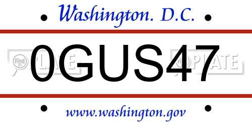 0GUS47 District Of Columbia License Plate