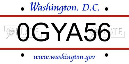 0GYA56 District Of Columbia License Plate