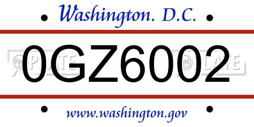 0GZ6002 District Of Columbia License Plate
