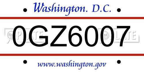 0GZ6007 District Of Columbia License Plate