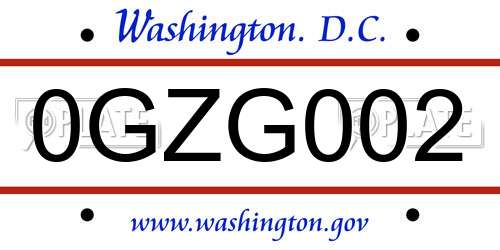 0GZG002 District Of Columbia License Plate