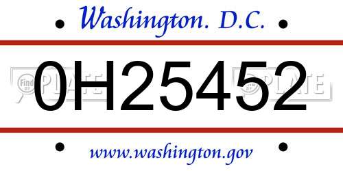 0H25452 District Of Columbia License Plate