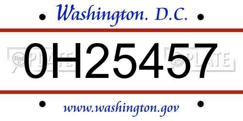 0H25457 District Of Columbia License Plate