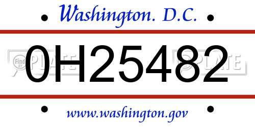 0H25482 District Of Columbia License Plate