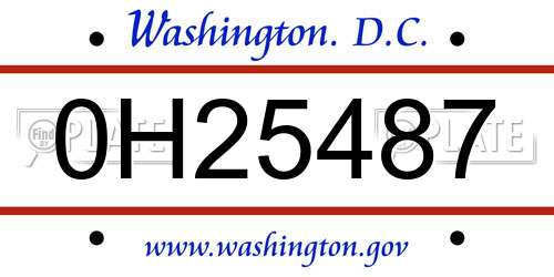 0H25487 District Of Columbia License Plate