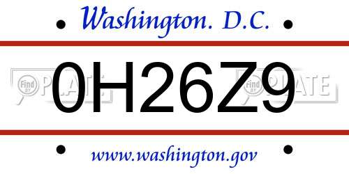 0H26Z9 District Of Columbia License Plate
