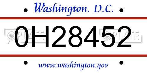 0H28452 District Of Columbia License Plate