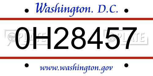0H28457 District Of Columbia License Plate