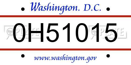 0H51015 District Of Columbia License Plate