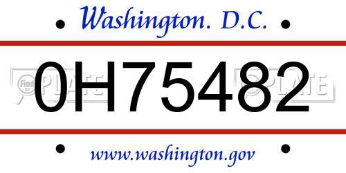 0H75482 District Of Columbia License Plate