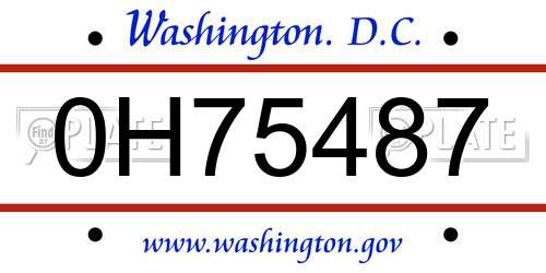 0H75487 District Of Columbia License Plate