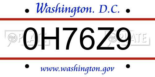 0H76Z9 District Of Columbia License Plate