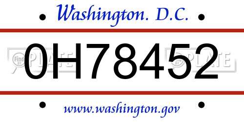 0H78452 District Of Columbia License Plate