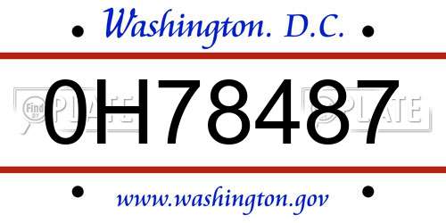 0H78487 District Of Columbia License Plate