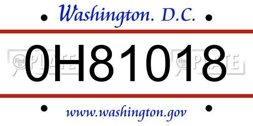 0H81018 District Of Columbia License Plate