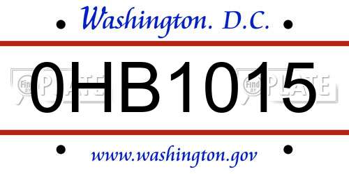 0HB1015 District Of Columbia License Plate