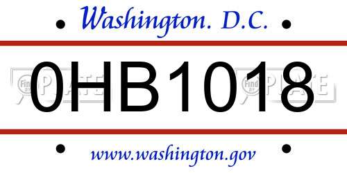 0HB1018 District Of Columbia License Plate