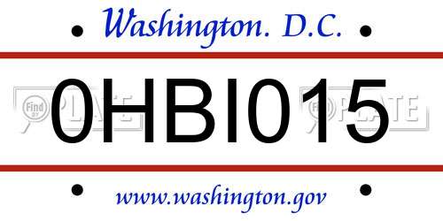 0HBI015 District Of Columbia License Plate