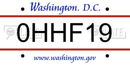 0HHF19 District Of Columbia License Plate