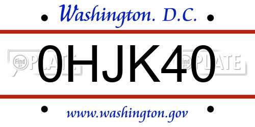 0HJK40 District Of Columbia License Plate