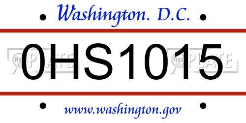 0HS1015 District Of Columbia License Plate