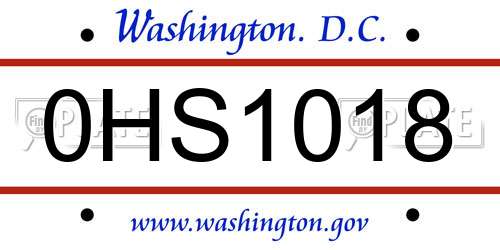 0HS1018 District Of Columbia License Plate
