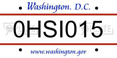 0HSI015 District Of Columbia License Plate