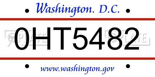 0HT5482 District Of Columbia License Plate