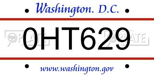 0HT629 District Of Columbia License Plate