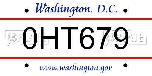 0HT679 District Of Columbia License Plate