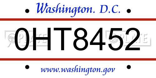 0HT8452 District Of Columbia License Plate