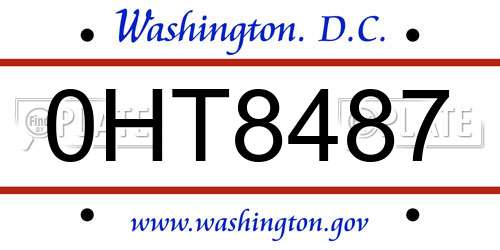 0HT8487 District Of Columbia License Plate